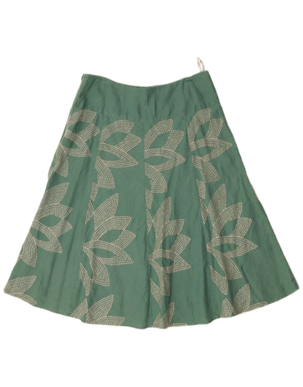 MONSOON Womens Low Waist A-Line Skirt UK 10 Small W32 Green Floral Cotton