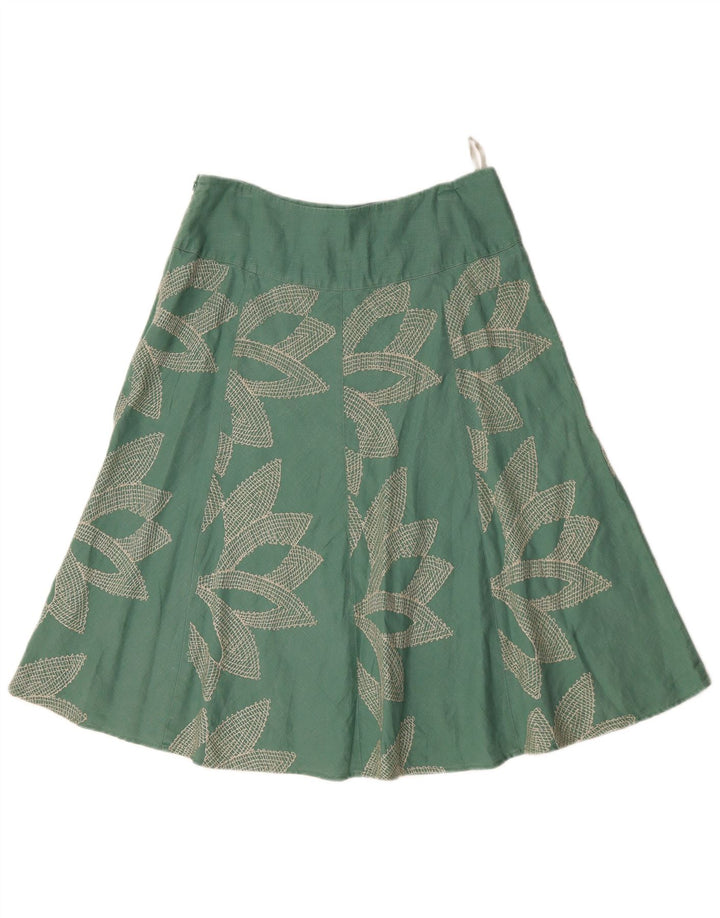 MONSOON Womens Low Waist A-Line Skirt UK 10 Small W32 Green Floral Cotton