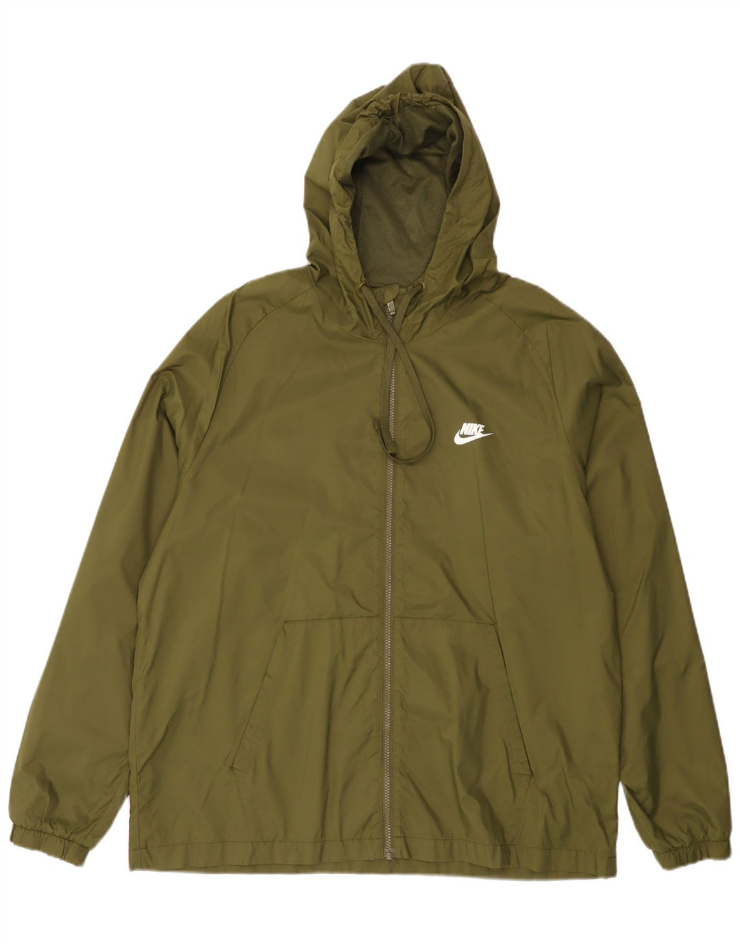 NIKE Mens Hooded Rain Jacket UK 42 XL Khaki Nylon