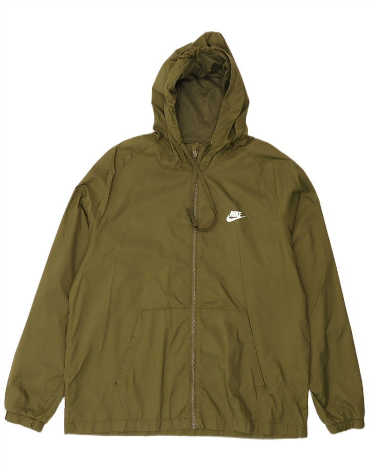 NIKE Mens Hooded Rain Jacket UK 42 XL Khaki Nylon