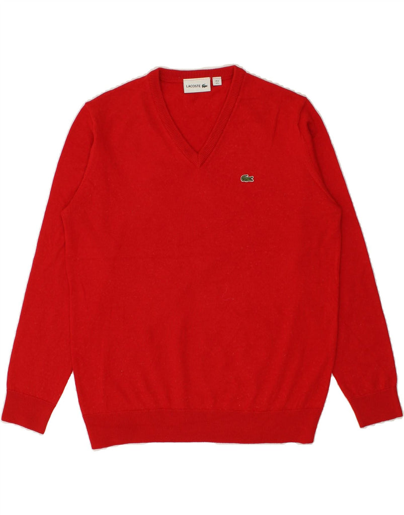 LACOSTE Mens V-Neck Jumper Sweater Size 5 Large Red Wool | Vintage Lacoste | Thrift | Second-Hand Lacoste | Used Clothing | Messina Hembry 