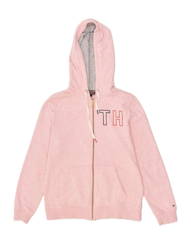 TOMMY HILFIGER Womens Zip Hoodie Sweater UK 16 Large Pink Cotton | Vintage Tommy Hilfiger | Thrift | Second-Hand Tommy Hilfiger | Used Clothing | Messina Hembry 