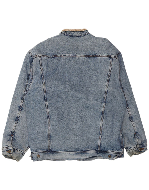 Vintage Mens Denim Sherpa Jacket UK 42 XL Blue Colourblock Cotton