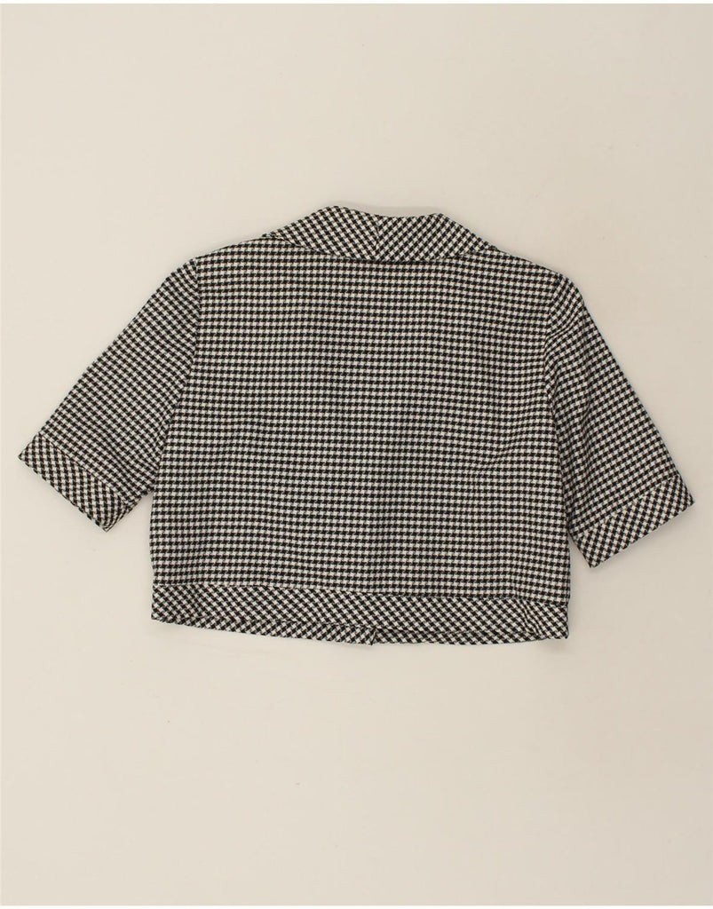 SISLEY Womens 2 Button Crop Blazer Jacket UK 14 Medium Grey Houndstooth | Vintage Sisley | Thrift | Second-Hand Sisley | Used Clothing | Messina Hembry 