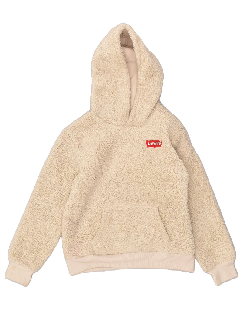 LEVI'S Girls Hooded Fleece Jumper 12-13 Years Large  Beige Polyester | Vintage Levi's | Thrift | Second-Hand Levi's | Used Clothing | Messina Hembry 