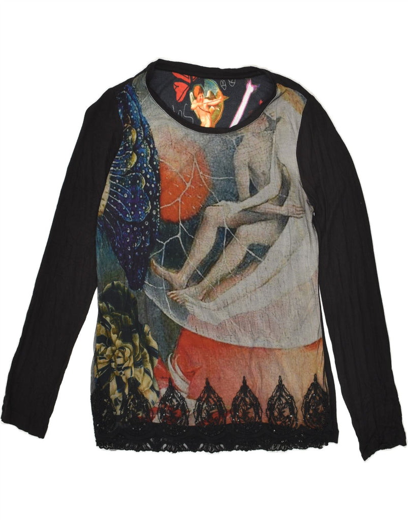 DESIGUAL Womens Abstract Pattern Top Long Sleeve UK 18 XL Black | Vintage Desigual | Thrift | Second-Hand Desigual | Used Clothing | Messina Hembry 