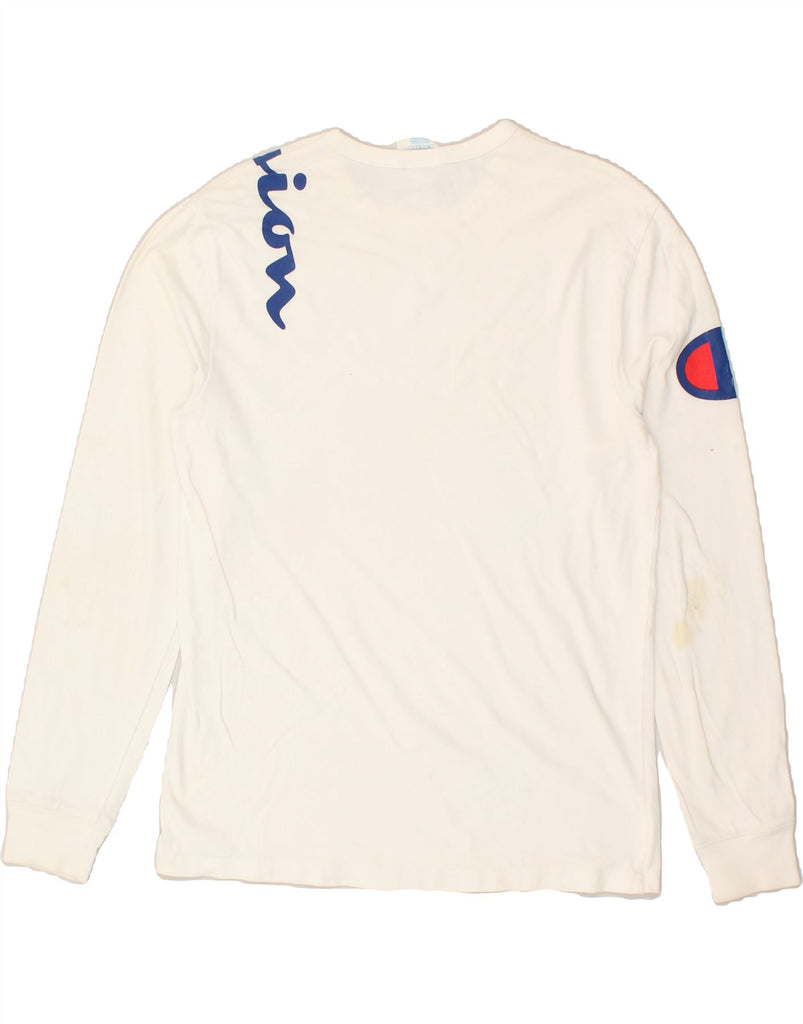 CHAMPION Mens Graphic Top Long Sleeve Medium White Cotton | Vintage Champion | Thrift | Second-Hand Champion | Used Clothing | Messina Hembry 