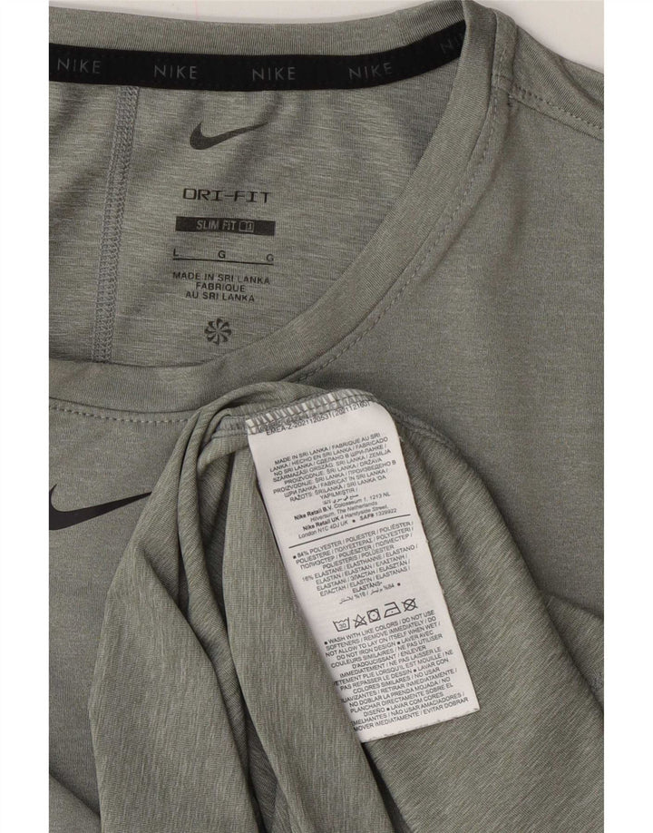 Nike Womens Dri Fit Slim T-Shirt Top UK 16 Large Green Polyester