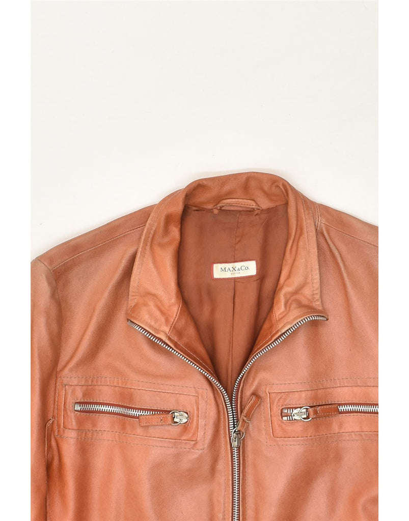 MAX & CO. Womens Leather Jacket UK 10 Small Brown Leather | Vintage Max & Co. | Thrift | Second-Hand Max & Co. | Used Clothing | Messina Hembry 