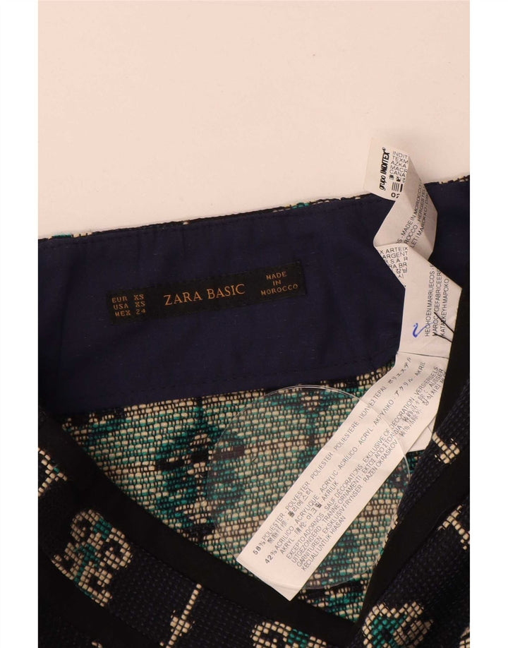 Zara Womens Mini Skirt XS W24 Navy Blue Paisley Polyester