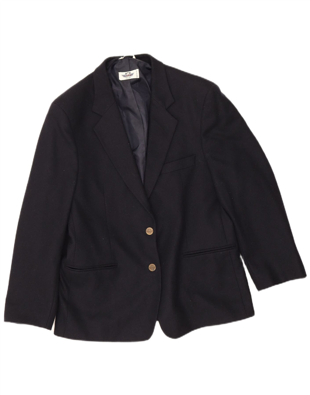 Vintage Womens 3/4 Sleeve 2 Button Blazer Jacket IT 46 Large Navy Blue Wool