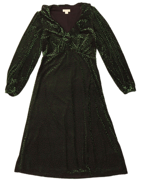 Monsoon Womens Long Sleeve Velour Maxi Dress UK 12 Medium Green Polka Dot
