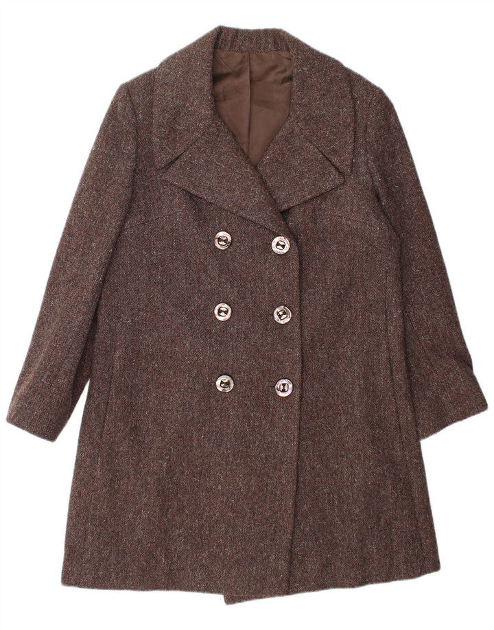 Vintage Womens Double Breasted Coat UK 14 Medium Brown Flecked