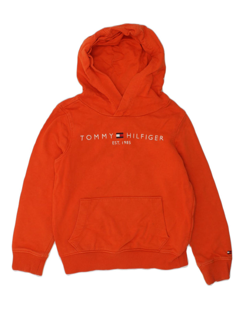 TOMMY HILFIGER Girls Graphic Hoodie Jumper 5-6 Years Orange Cotton | Vintage Tommy Hilfiger | Thrift | Second-Hand Tommy Hilfiger | Used Clothing | Messina Hembry 