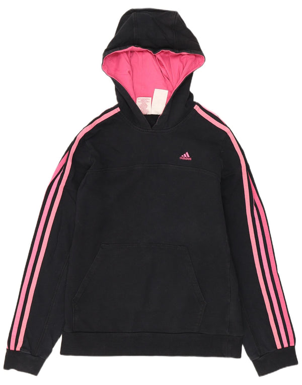 Adidas Girls Hoodie Jumper 13-14 Years Black Cotton