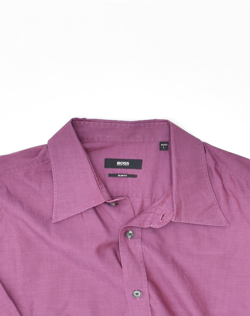 HUGO BOSS Mens Slim Fit Shirt Size 41/42 Large Purple Cotton | Vintage | Thrift | Second-Hand | Used Clothing | Messina Hembry 