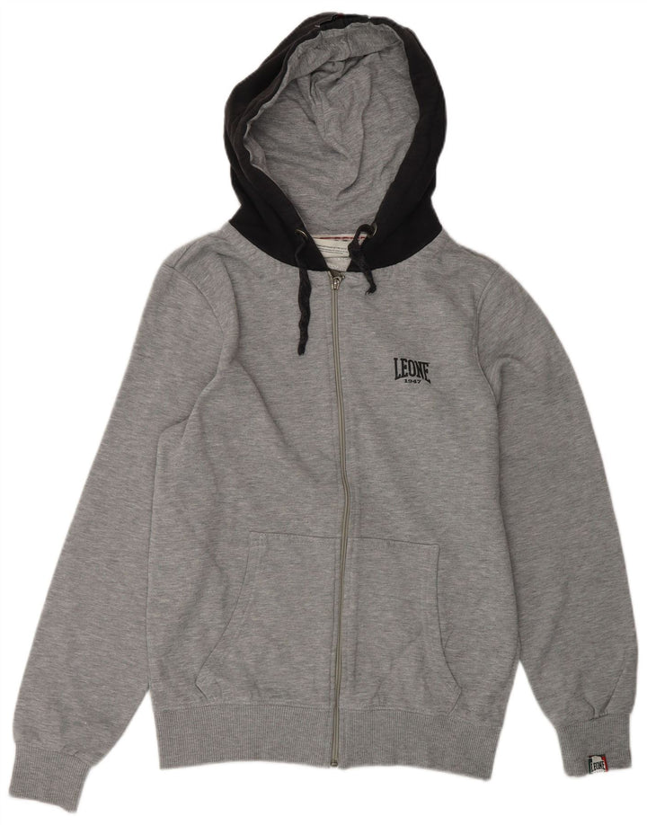 LEONE Mens Zip Hoodie Sweater Medium Grey Colourblock Cotton
