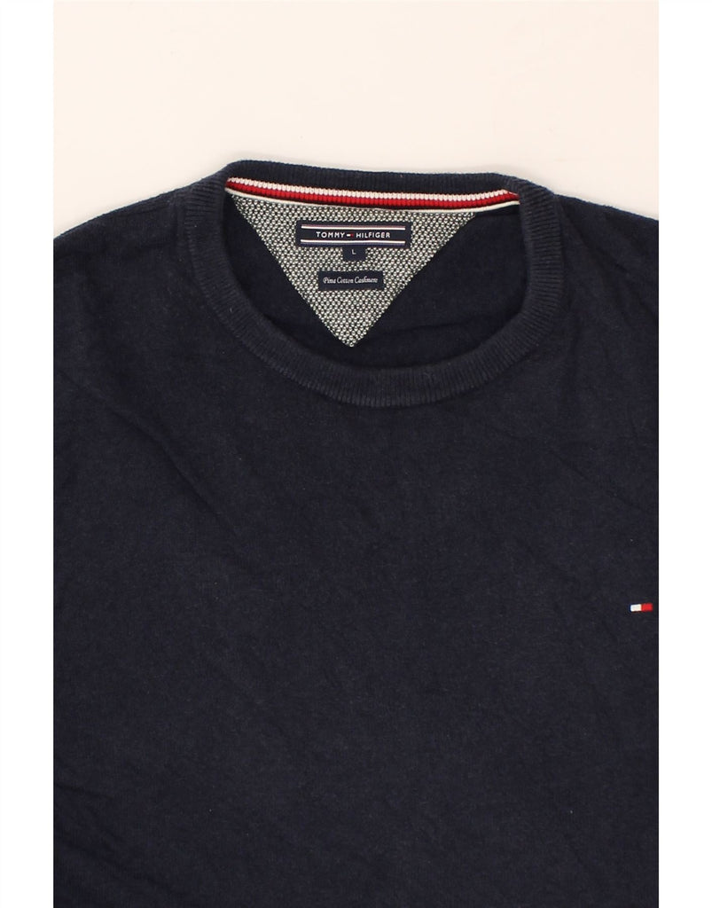 TOMMY HILFIGER Mens Crew Neck Jumper Sweater Large Navy Blue Cotton | Vintage Tommy Hilfiger | Thrift | Second-Hand Tommy Hilfiger | Used Clothing | Messina Hembry 