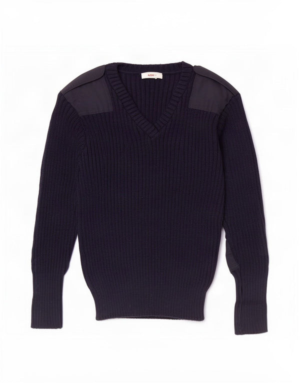 Vintage Mens Military V-Neck Jumper Sweater XS Navy Blue