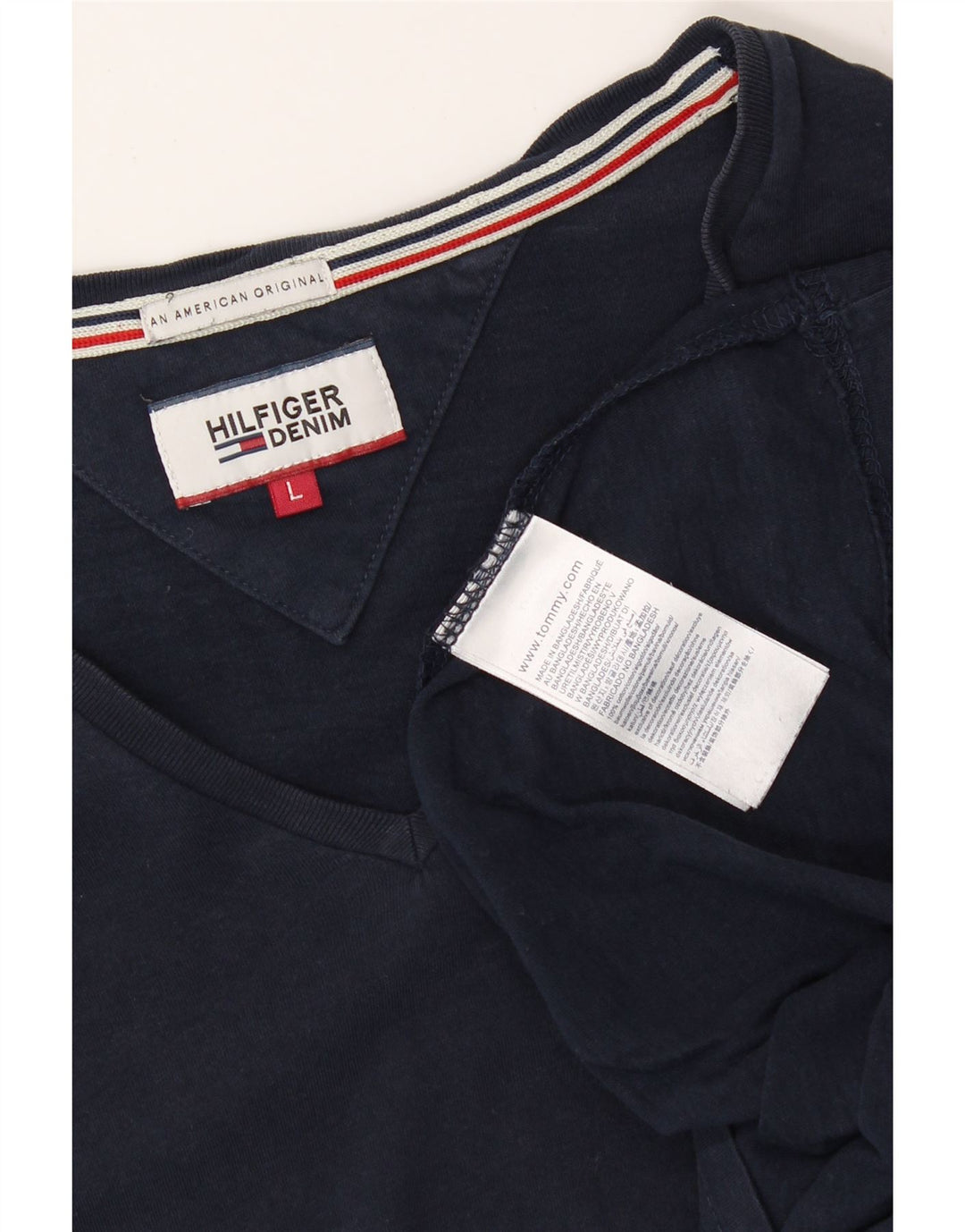 TOMMY HILFIGER Mens T-Shirt Top Large Navy Blue Cotton Vintage Tommy Hilfiger and Second-Hand Tommy Hilfiger from Messina Hembry 