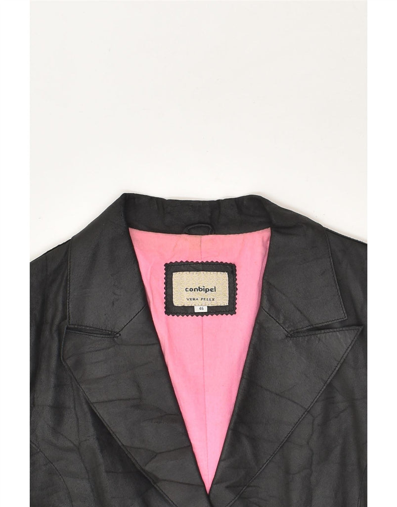 CONBIPEL Womens Leather 1 Button Blazer Jacket IT 46 Large Black Leather | Vintage Conbipel | Thrift | Second-Hand Conbipel | Used Clothing | Messina Hembry 