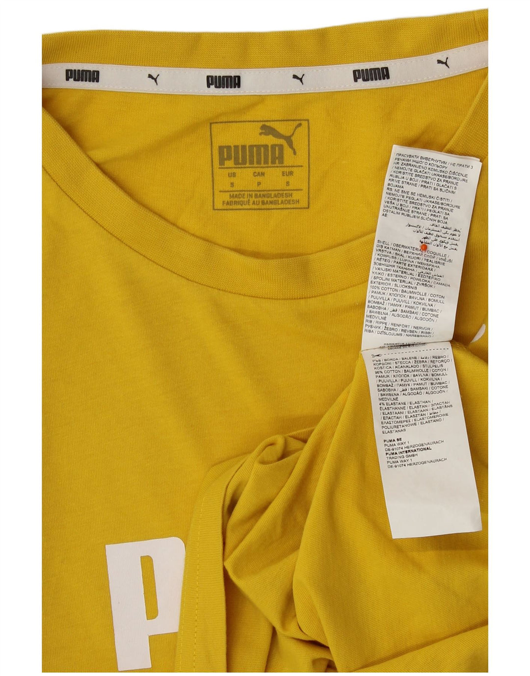 PUMA Womens Crop Oversized Graphic T-Shirt Top UK 10 Small Yellow Cotton