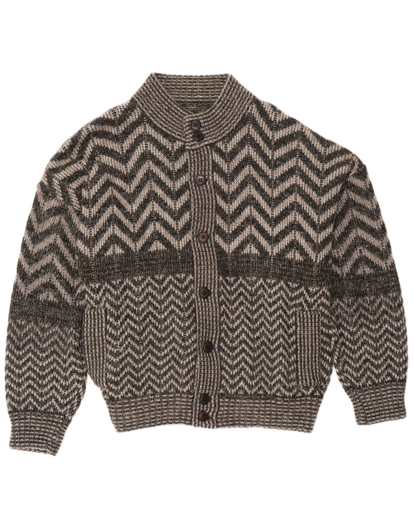 Vintage Mens Cardigan Sweater XL Grey Chevron