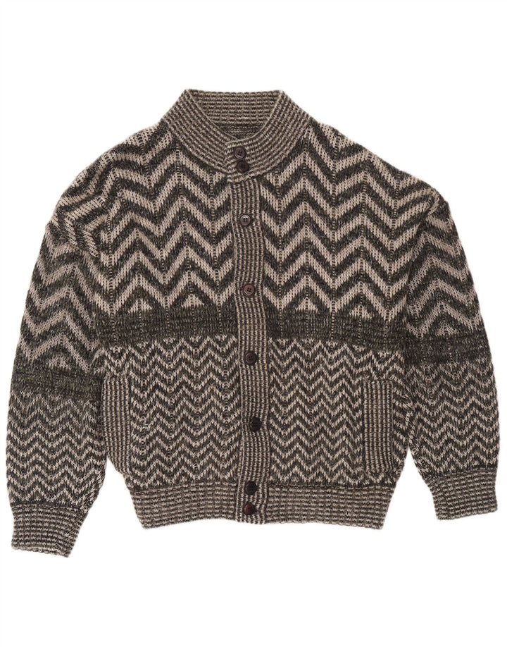 Vintage Mens Cardigan Sweater XL Grey Chevron