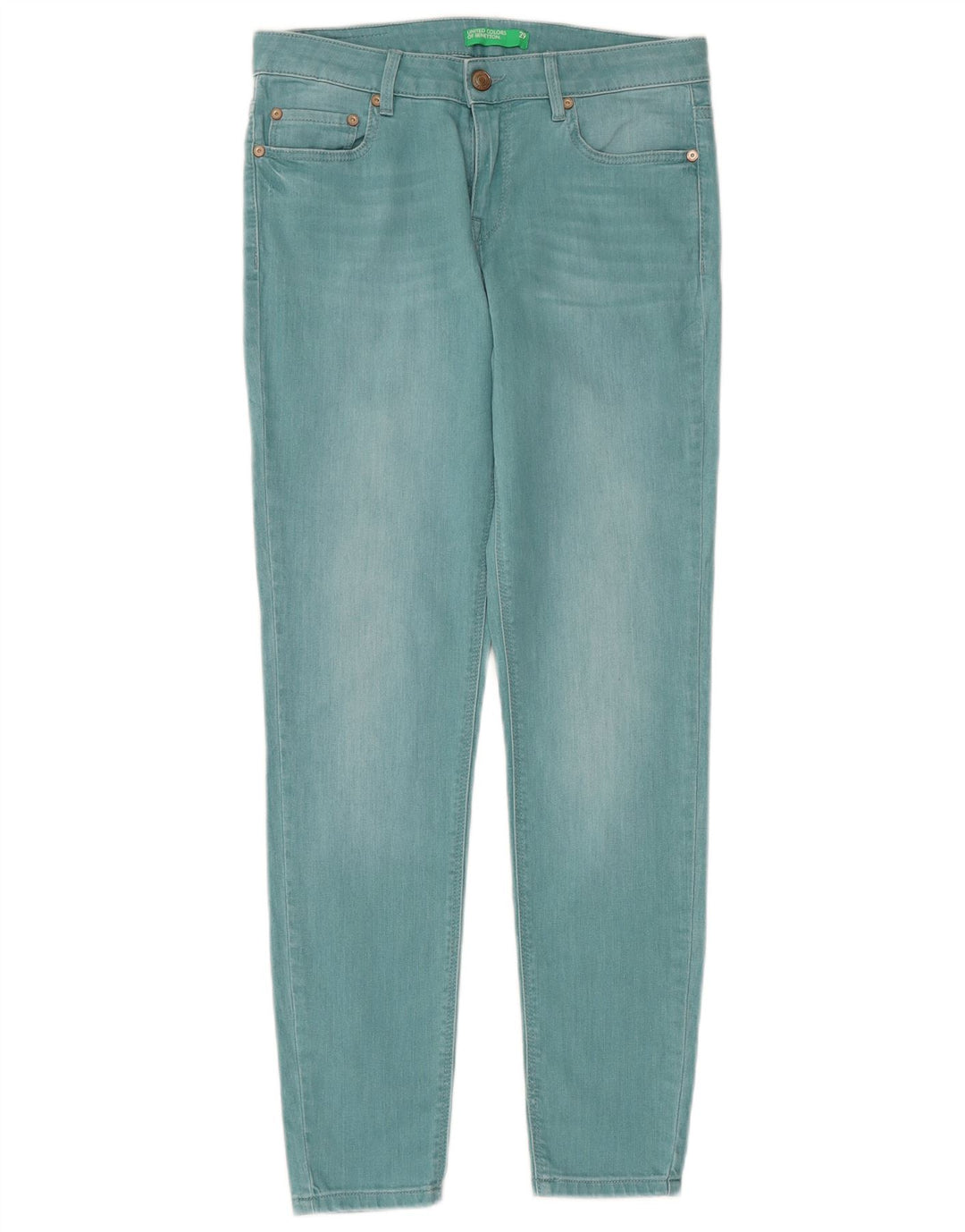 BENETTON Womens Skinny Jeans W29 L28 Turquoise Cotton