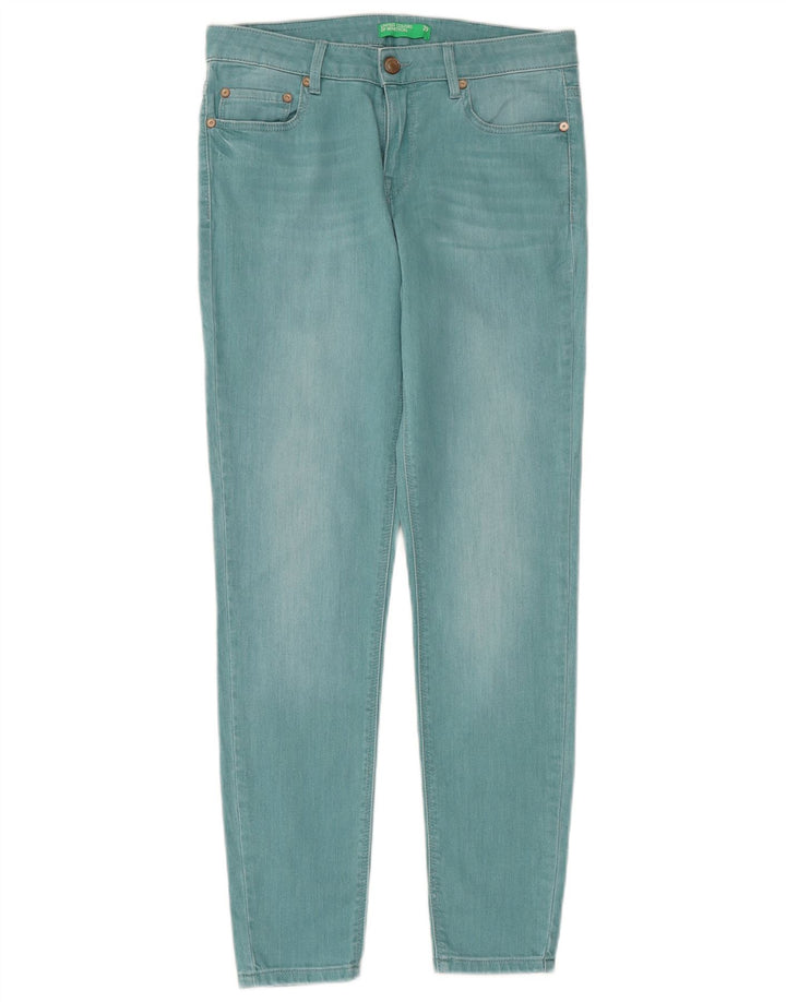 BENETTON Womens Skinny Jeans W29 L28 Turquoise Cotton