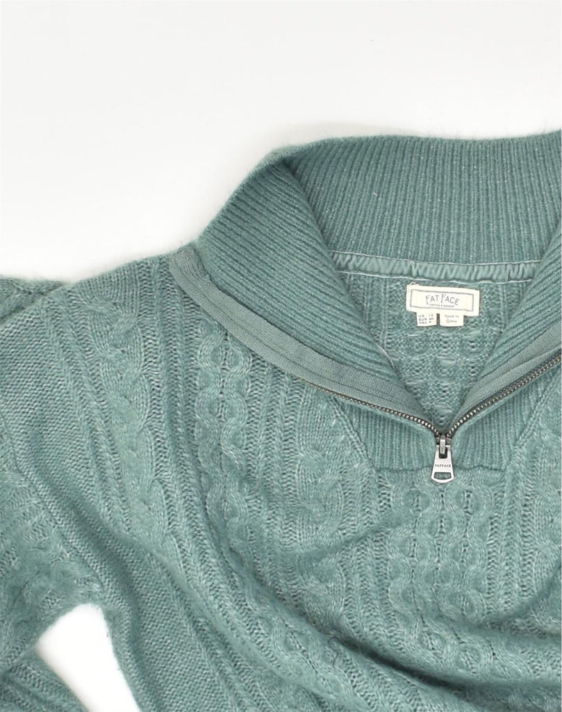 FAT FACE Womens Zip Neck Jumper Sweater UK 12 Medium Green Nylon | Vintage Fat Face | Thrift | Second-Hand Fat Face | Used Clothing | Messina Hembry 