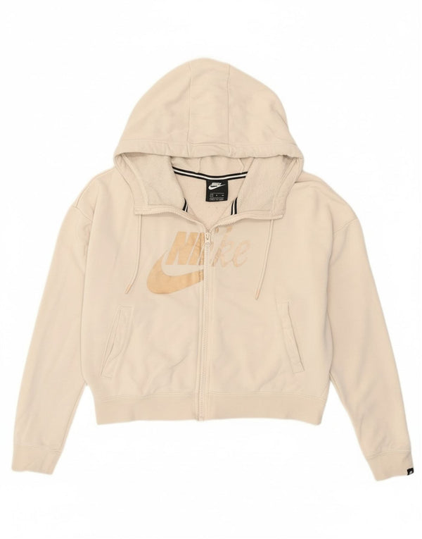 Nike Womens Crop Graphic Oversized Zip Hoodie Sweater UK 10 Small Off White