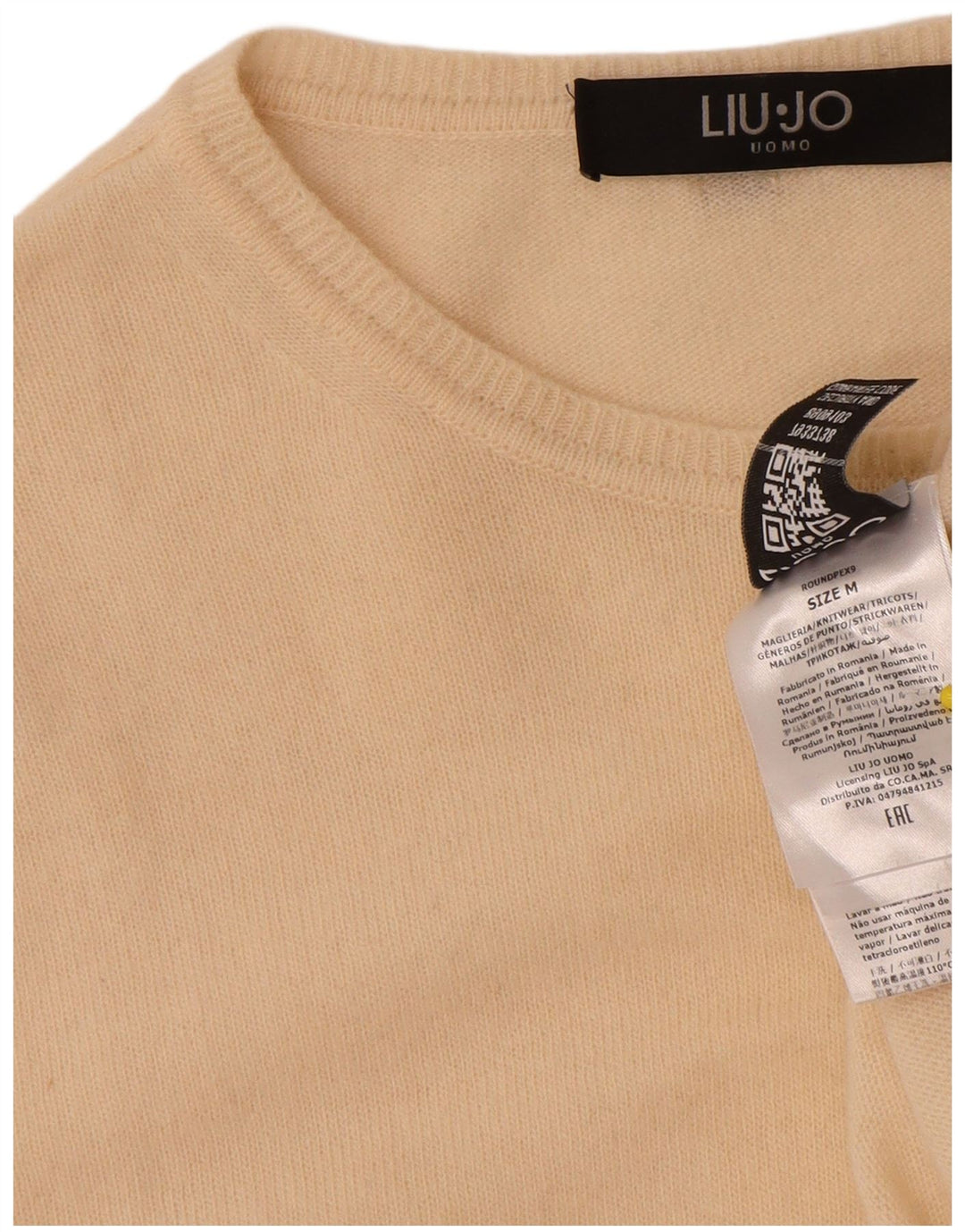 Liu Jo Mens Crew Neck Jumper Sweater Medium Beige Virgin Wool