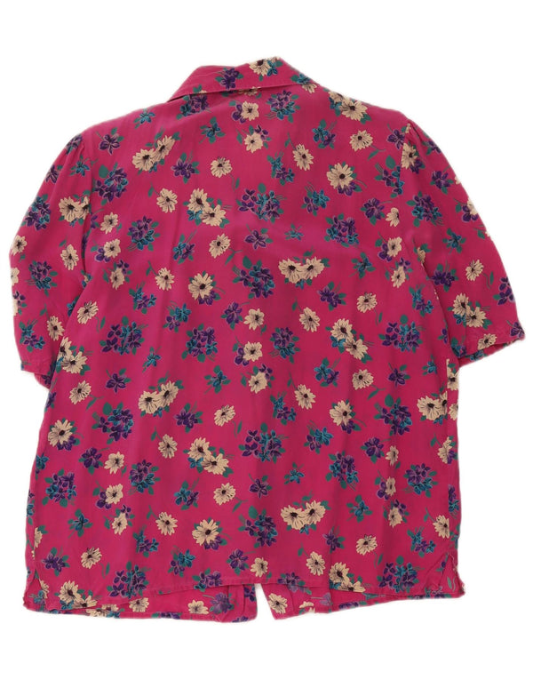 Vintage Womens Short Sleeve Shirt Blouse UK 18 XL Pink Floral