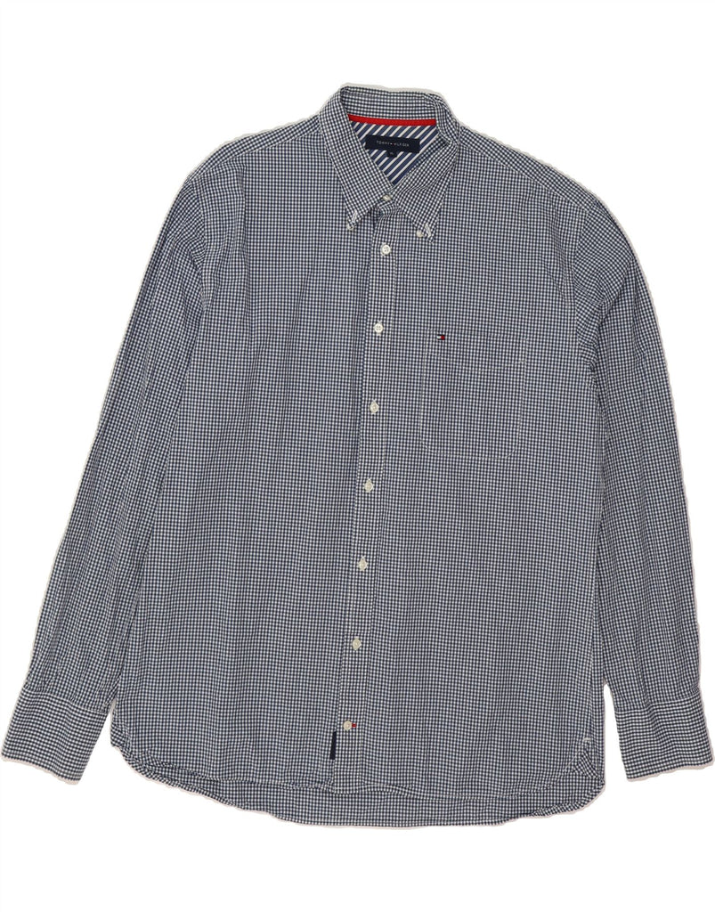 TOMMY HILFIGER Mens Short Sleeve Shirt XL Navy Blue Gingham Cotton Vintage Tommy Hilfiger and Second-Hand Tommy Hilfiger from Messina Hembry 