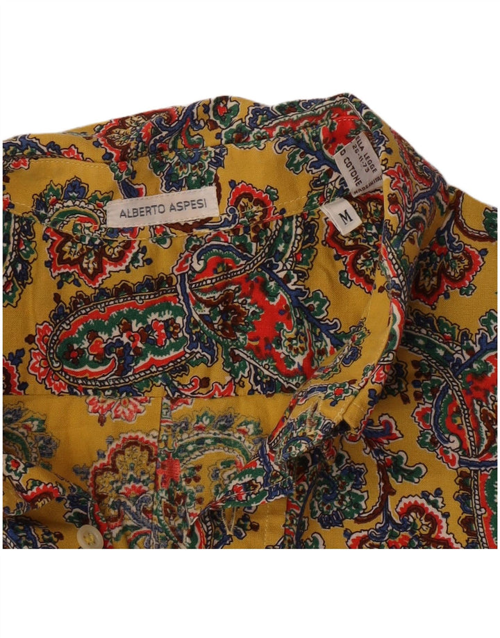 Alberto Aspesi Mens Short Sleeve Shirt Medium Yellow Paisley Cotton