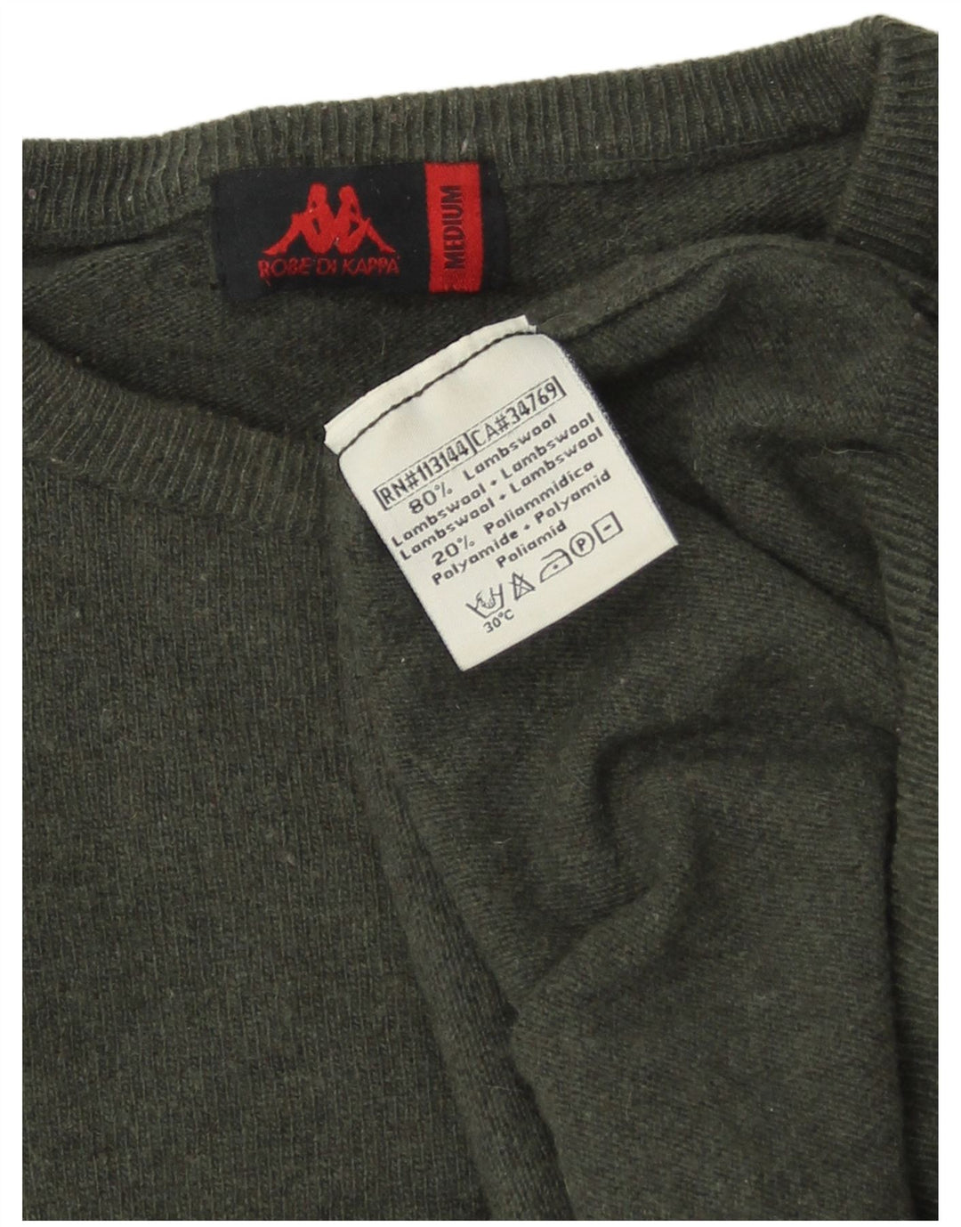 Kappa Mens Crew Neck Jumper Sweater Medium Khaki Lambswool