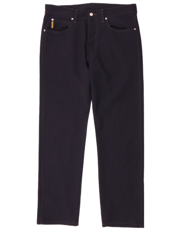 Armani Mens Straight Casual Trousers W36 L33 Navy Blue Polyester