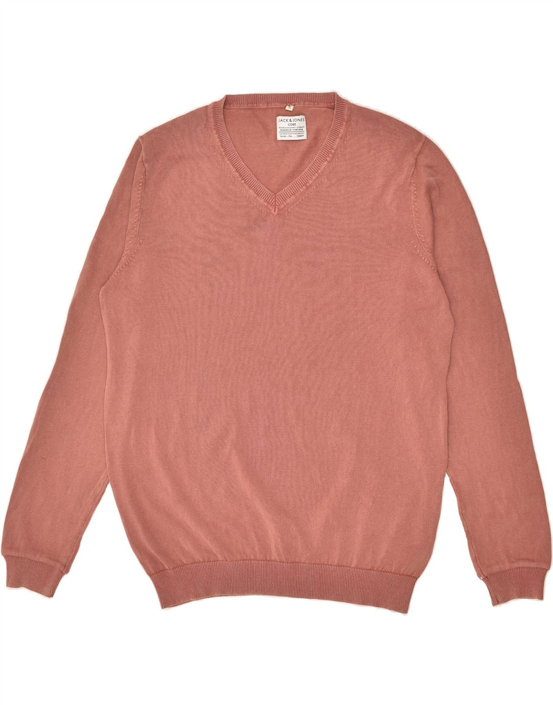 JACK & JONES Mens V-Neck Jumper Sweater Medium Pink Cotton | Vintage Jack & Jones | Thrift | Second-Hand Jack & Jones | Used Clothing | Messina Hembry 