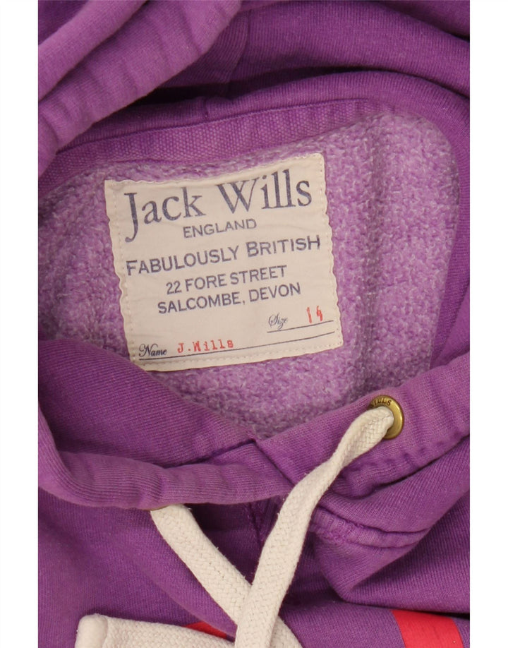 JACK WILLS Womens Graphic Hoodie Jumper UK 14 Large Purple