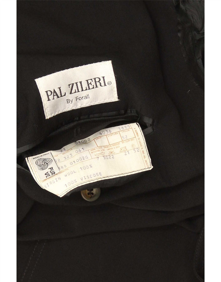 Pal Zileri Mens Double Breasted Blazer Jacket IT 52 XL Black Virgin Wool