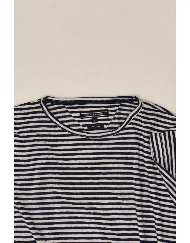 TOMMY HILFIGER Womens T-Shirt Top UK 16 Large Navy Blue Striped Cotton | Vintage Tommy Hilfiger | Thrift | Second-Hand Tommy Hilfiger | Used Clothing | Messina Hembry 