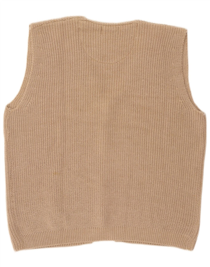 Ferrone Mens Sleeveless Cardigan Sweater Large Beige Wool