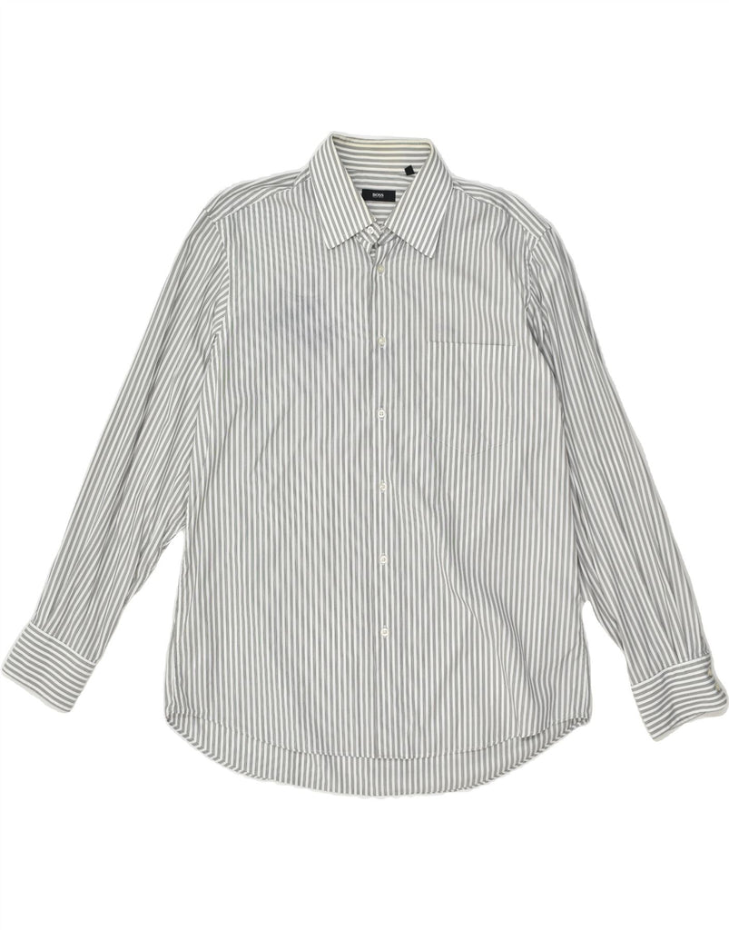 HUGO BOSS Mens Shirt Size 43 17 XL Grey Striped Cotton | Vintage Hugo Boss | Thrift | Second-Hand Hugo Boss | Used Clothing | Messina Hembry 