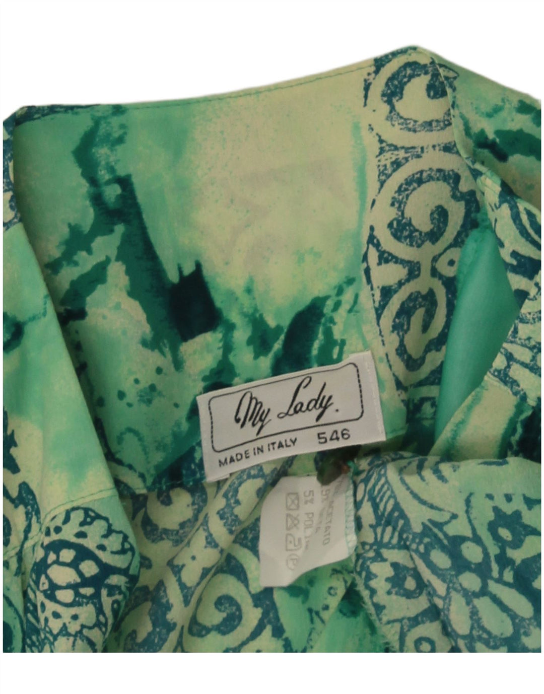 Vintage Womens Short Sleeve Shirt Blouse UK 14 Medium Green Patchwork