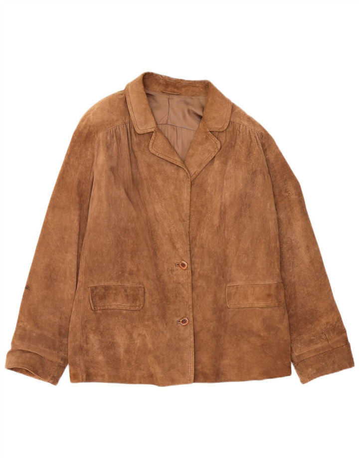 Vintage Womens Suede Jacket UK 16 Large Brown Leather