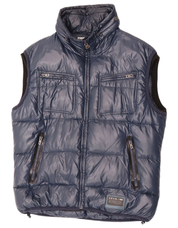 Diesel Mens Hooded Padded Gilet UK 46 2XL Navy Blue Nylon