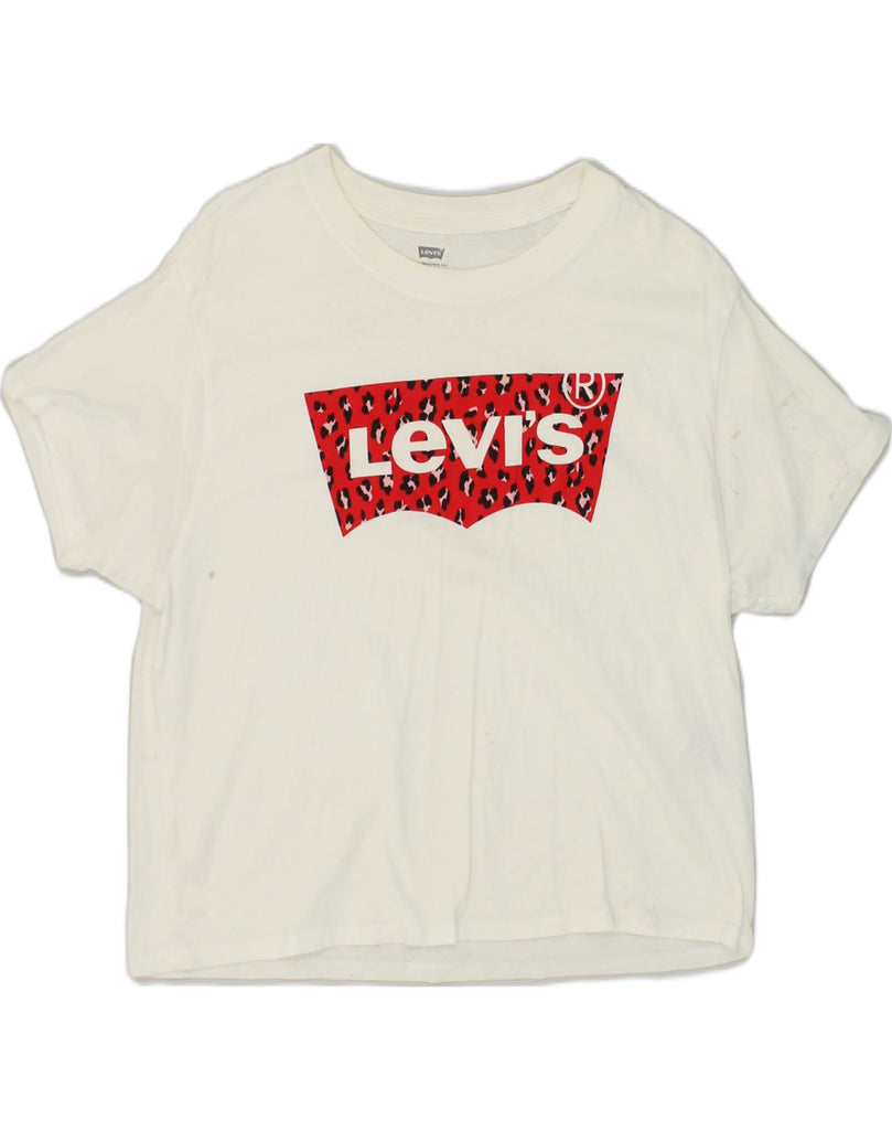 LEVI'S Womens Graphic T-Shirt Top UK 12 Medium White Cotton | Vintage Levi's | Thrift | Second-Hand Levi's | Used Clothing | Messina Hembry 