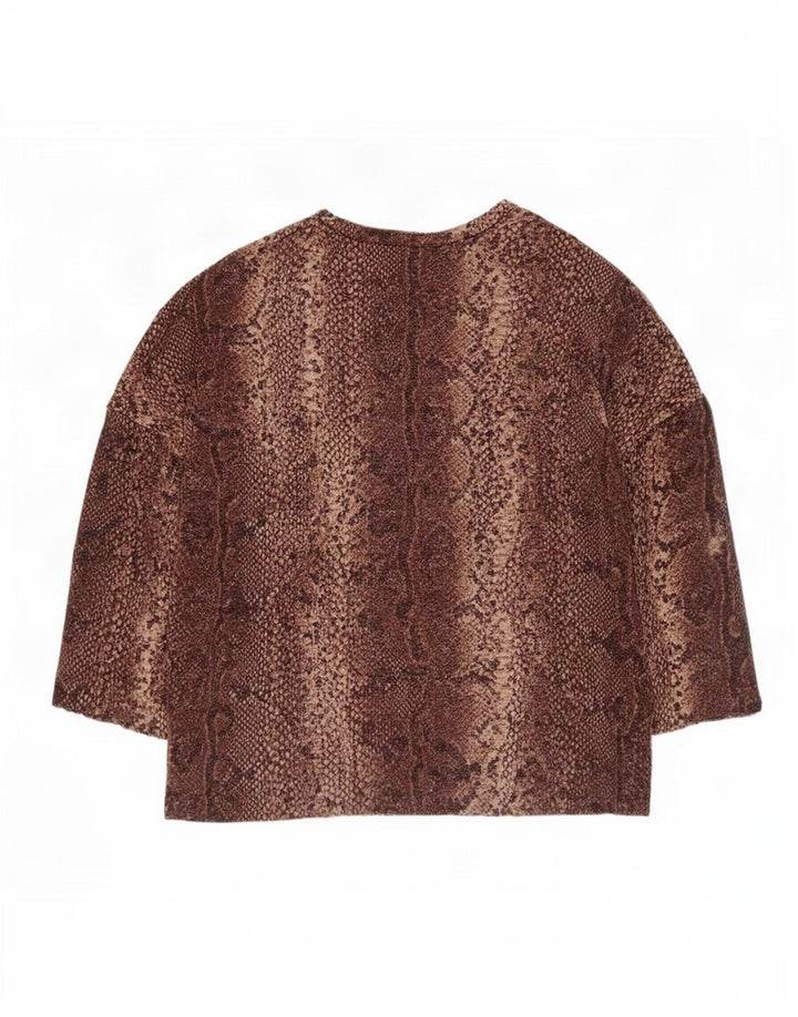 Zara Womens Top 3/4 Sleeve UK 14 Medium Brown Animal Print