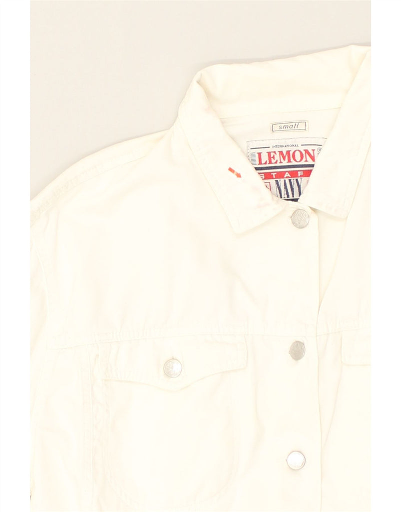 LEMON Womens Oversized Graphic Denim Jacket UK 10 Small White Cotton | Vintage Lemon | Thrift | Second-Hand Lemon | Used Clothing | Messina Hembry 